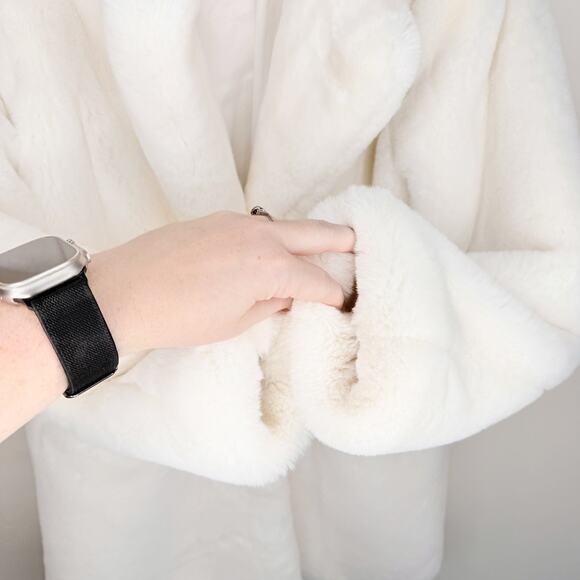 Apparis Sophie Faux Fur Ivory White Cream Mid Length Coat Jacket Medium - Picture 6 of 15